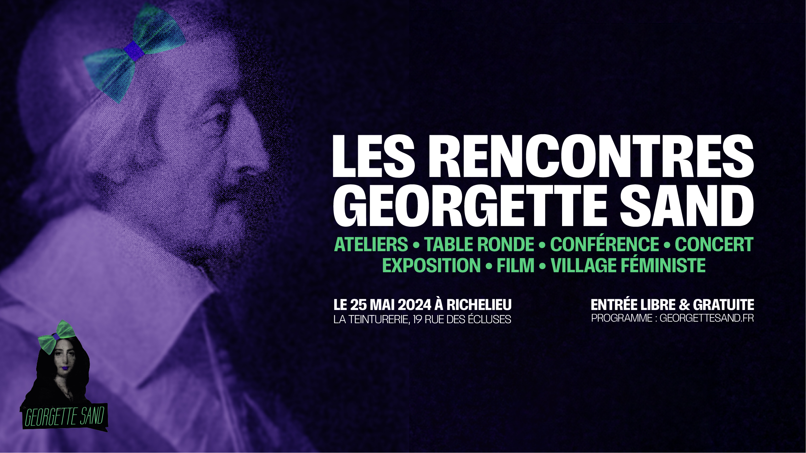 Affiche officielle avec le cardinal de Richelieu repeint en violet et vert et son noeud georgette dans les cheveux